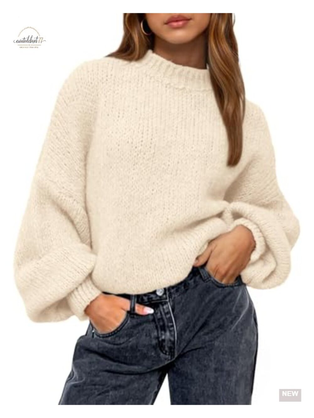 Oversized Crewneck Knit Pullover Sweater Loose Fit Long Sleeve